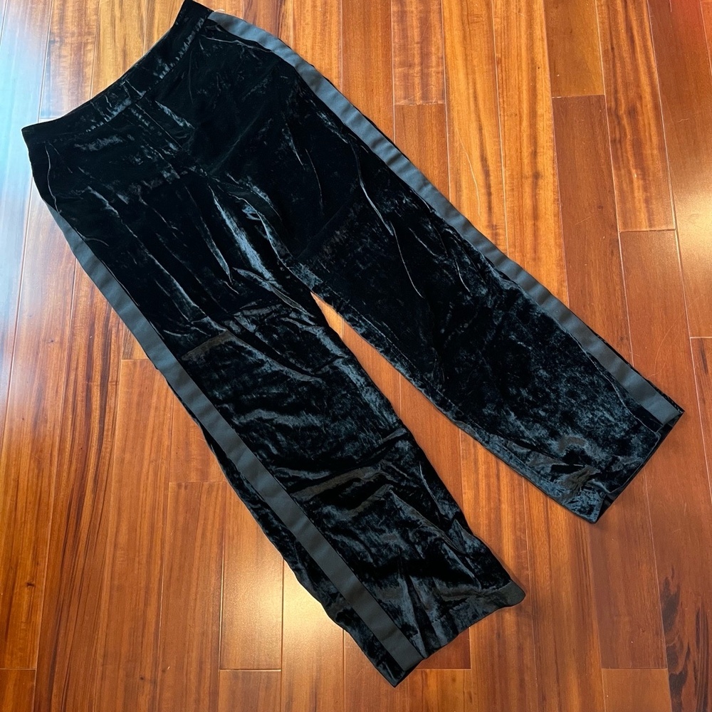 Chelsea28 Nordstrom Black Velvet Pants Wide-Leg Racer Stripe Velour Size‎ 12